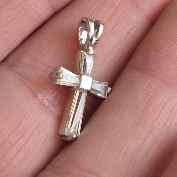 Sparkly cross pendant clear gems Sterling Silver 925 religious christian - Picture 2 of 11